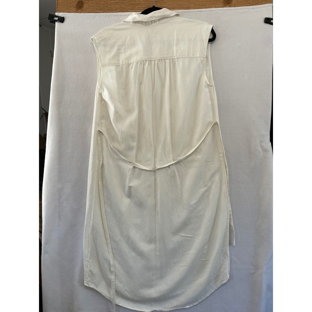 H&M Shirt Dress Womens Medium M Off White Linen Blend Sleeveless Midi Button Up - Picture 4 of 10